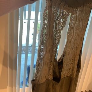 Arden b lace back cowl neck top